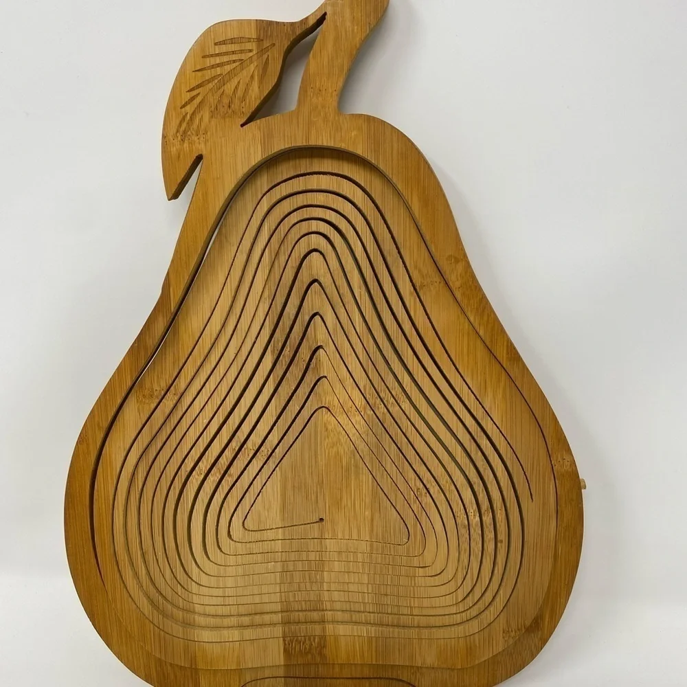 Collapsible Pear Shaped Spiral Cut Bamboo Fruit Basket Charcuterie Board Trivet